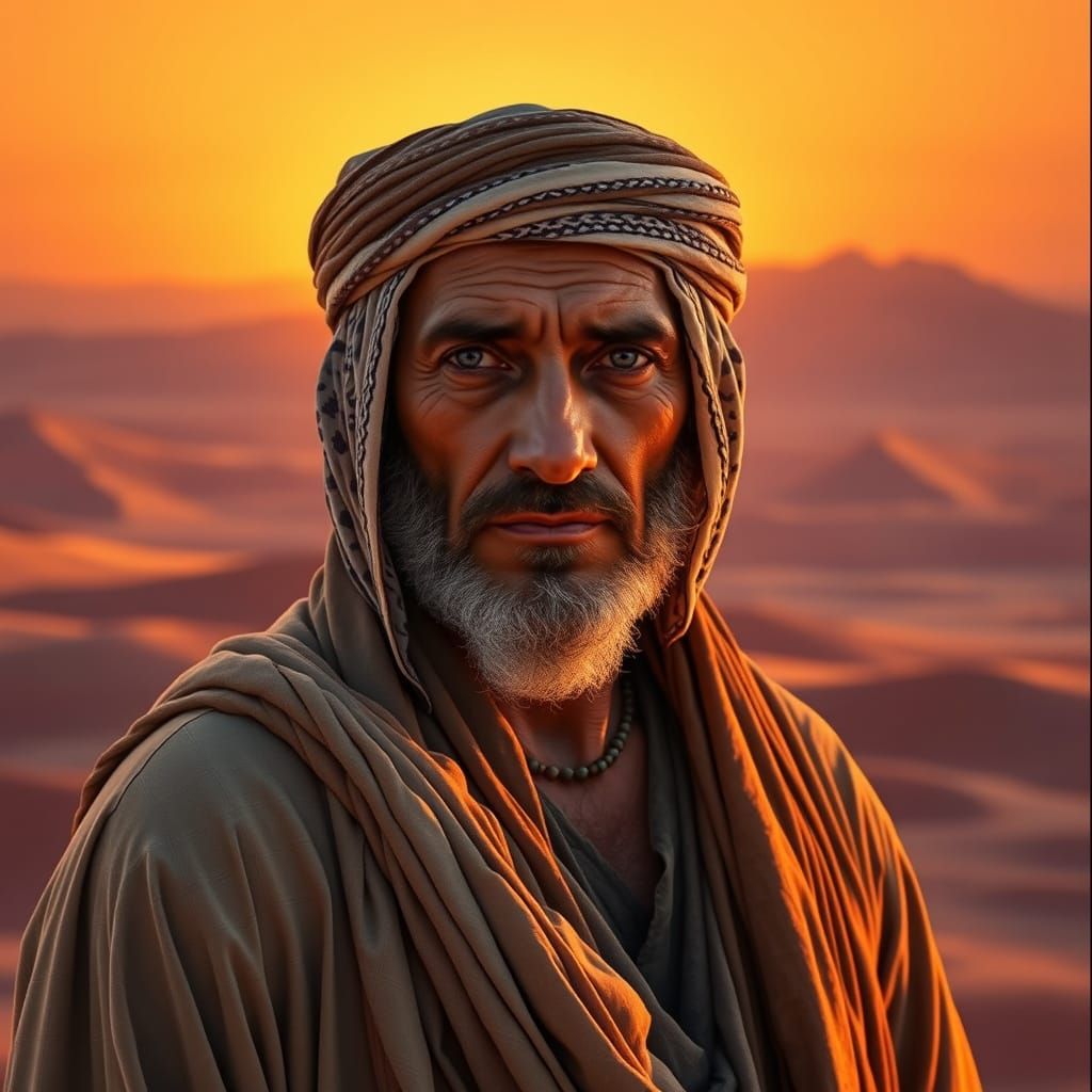 Arabic Nomad Man in Desert Sunset Concept Art