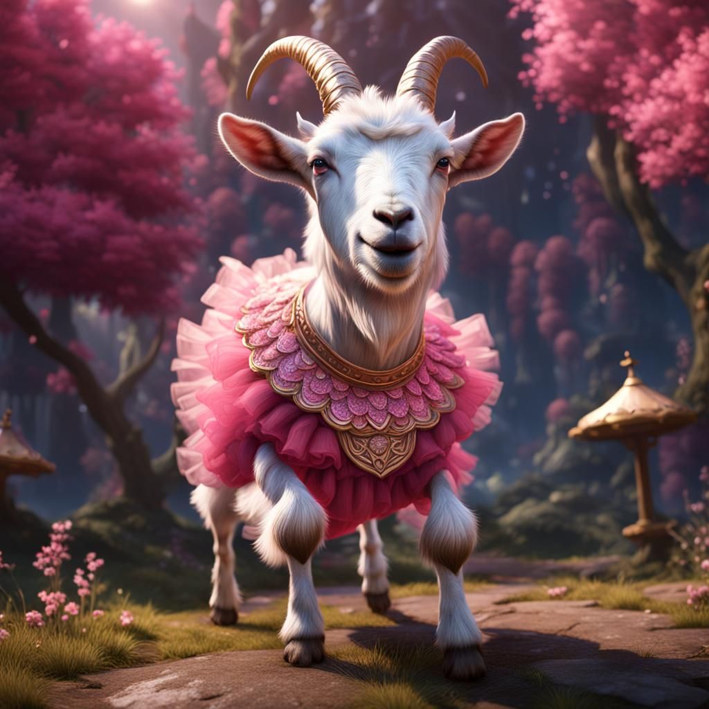 Happy Goat in Pink Tutu: Fantasy Concept Art