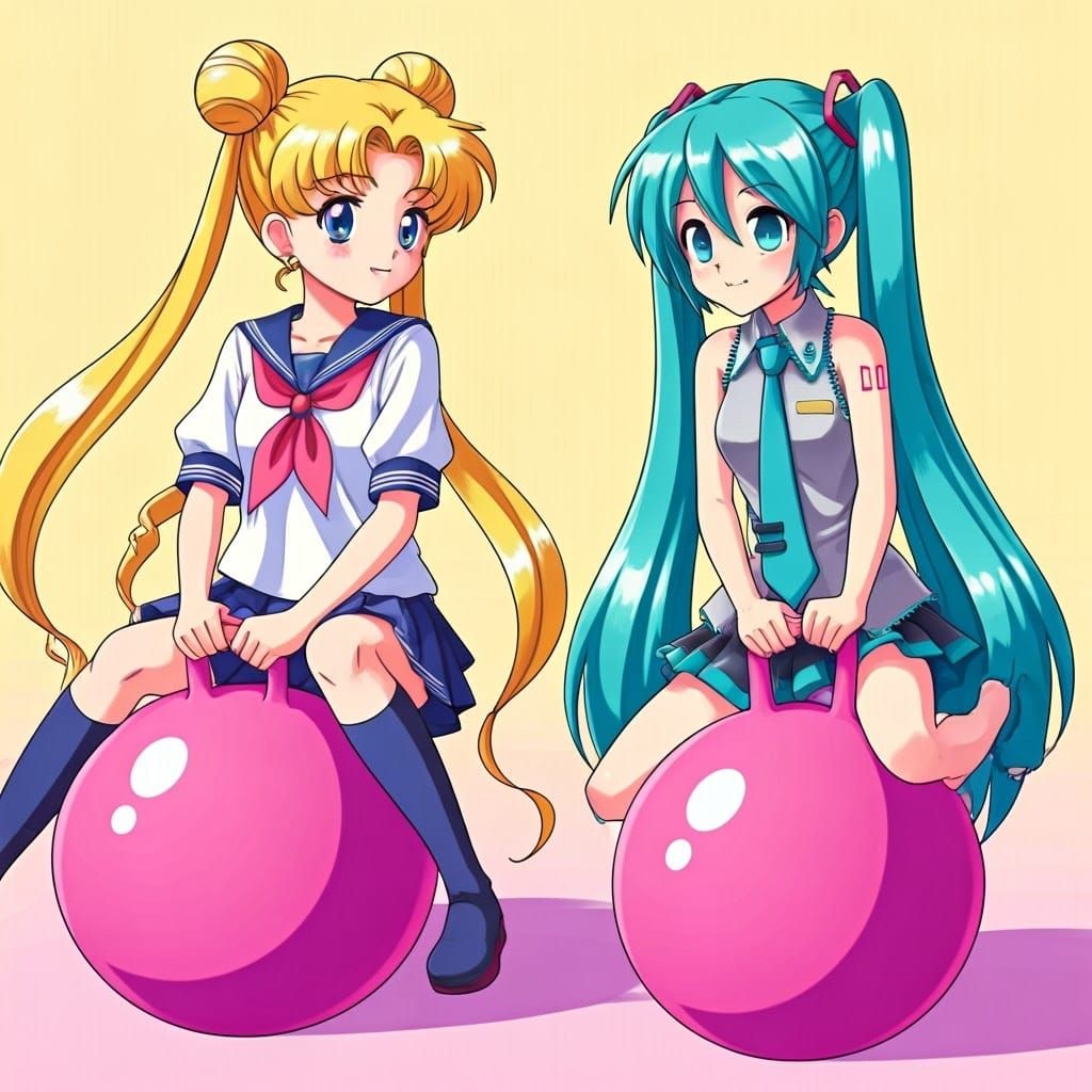 Magical Idol Duo Playful Fun on Colorful Hopper Balls