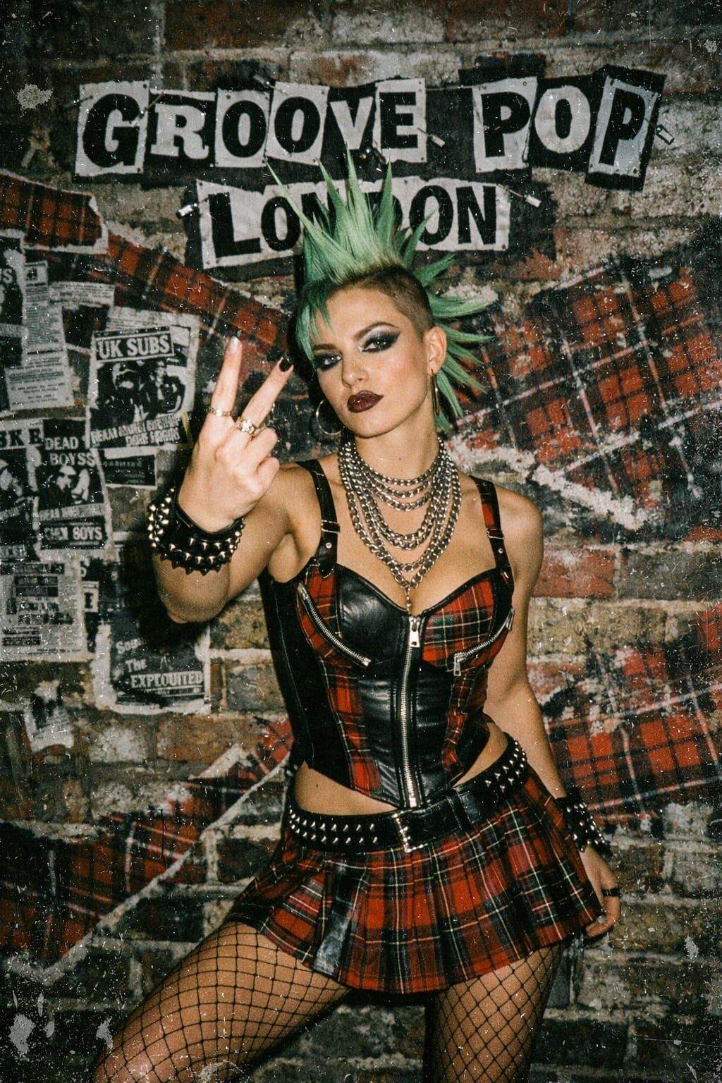 Punk Woman in Tartan and Leather