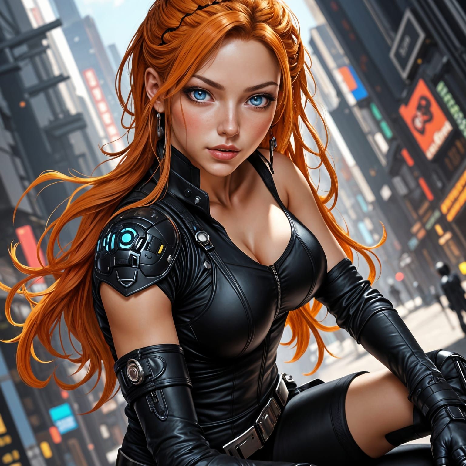Anime Woman with Braided Orange Hair
