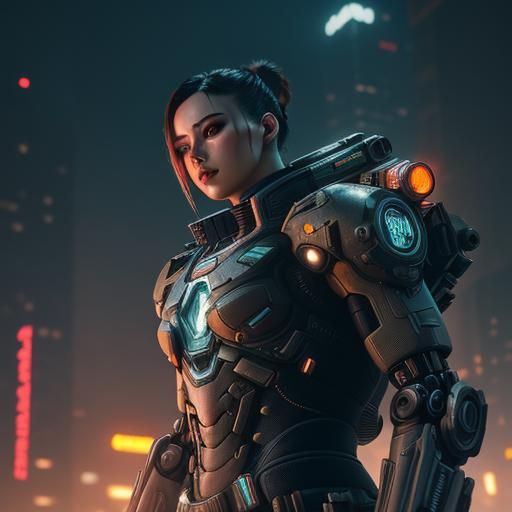 Cyberpunk Soldier in Warzone Illustration