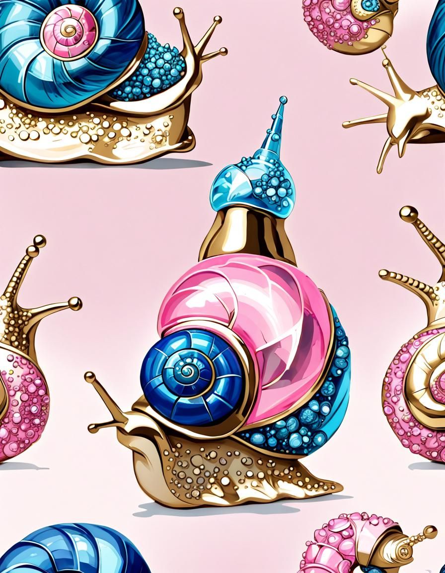 Crystal Snail with Pink, Gold, and Blue Hues