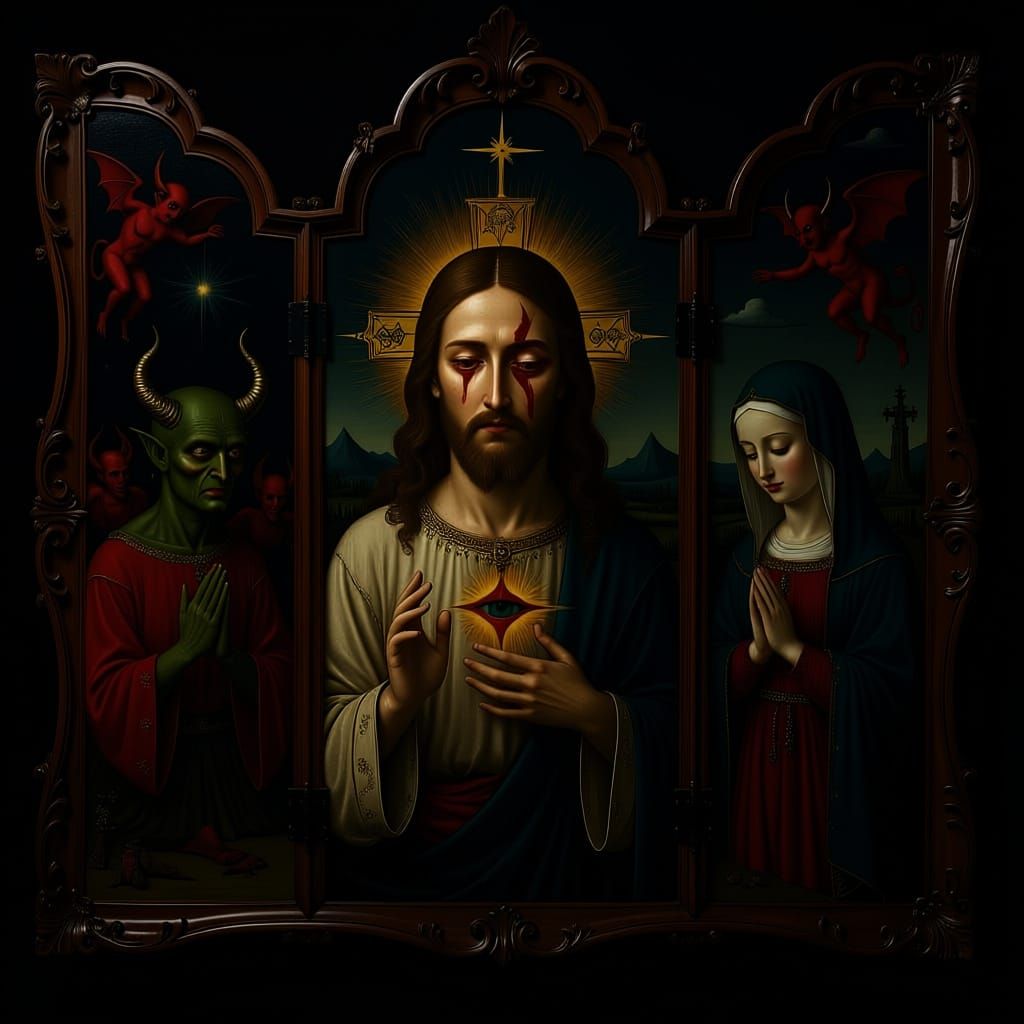 Triptych of Hell and Damnation in Hieronimous Bosch Style