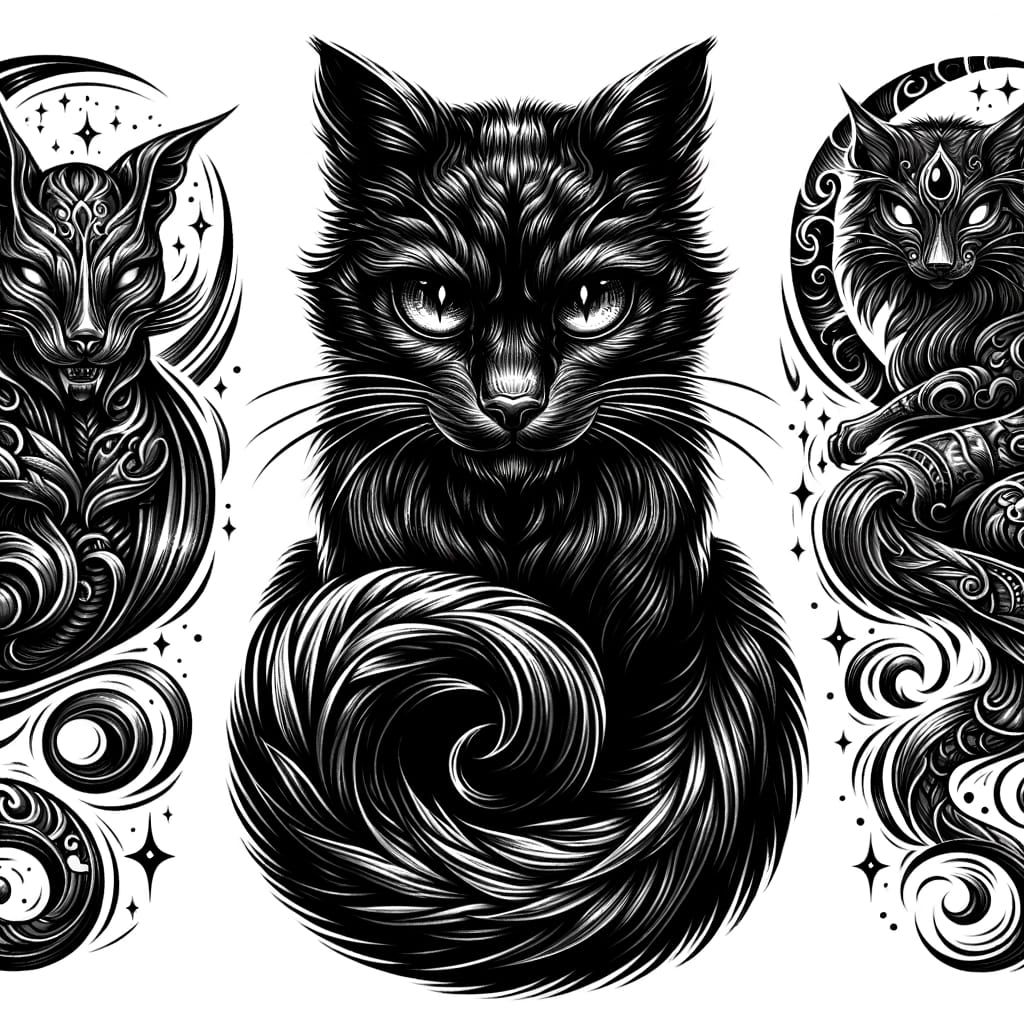 Sinister Black Cat Tattoo Designs on Sheets