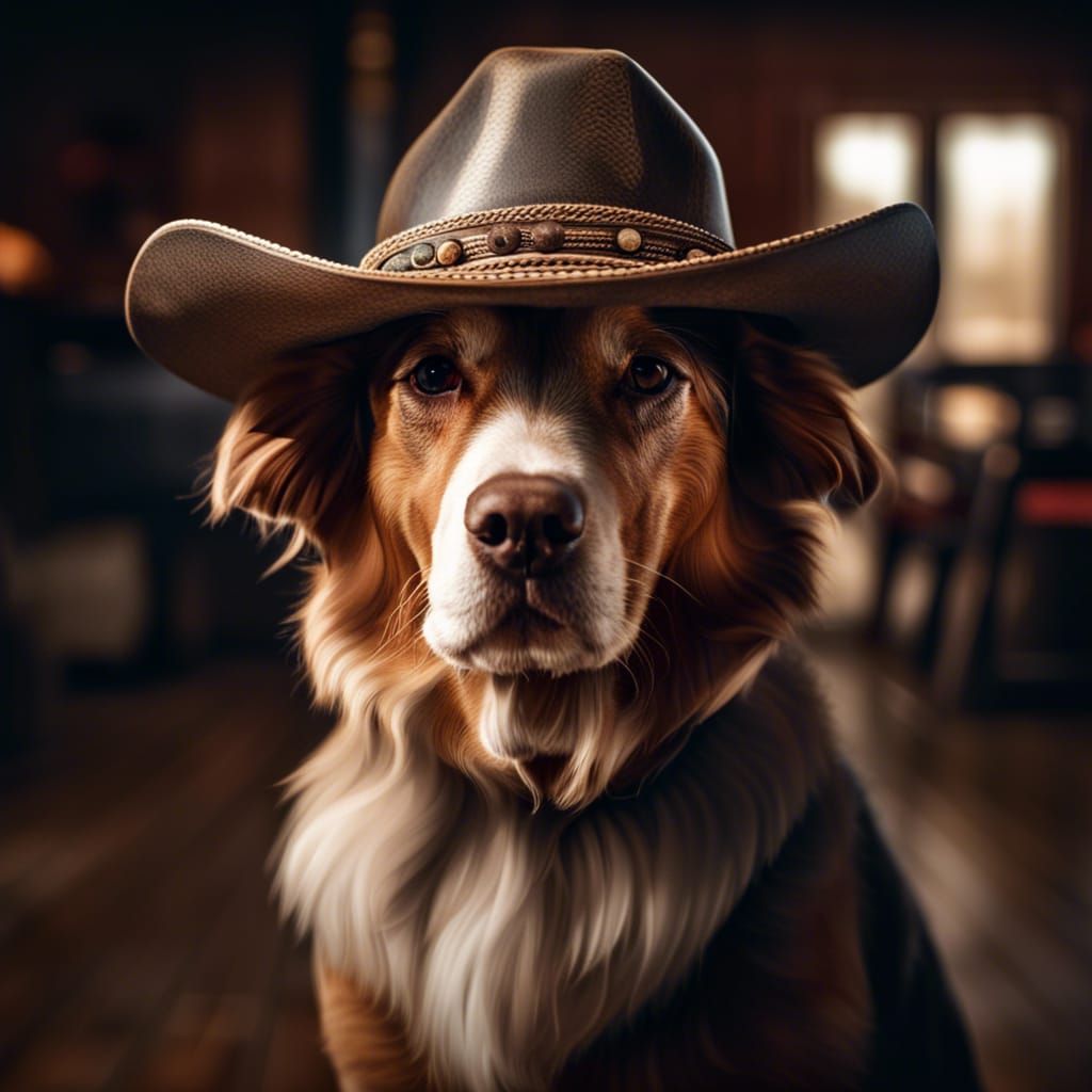 Dog in Cowboy Hat: Hyperrealistic Close-Up