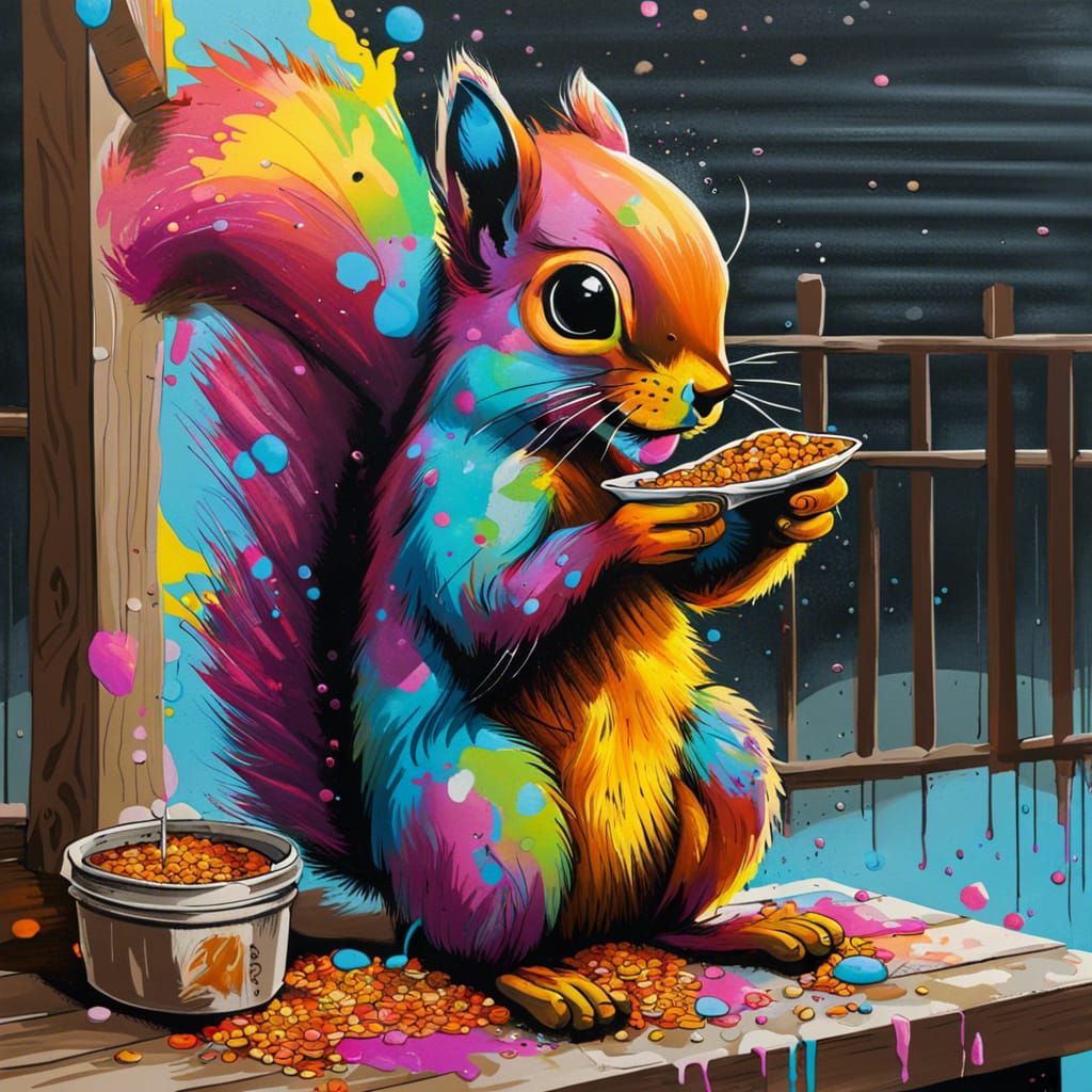 Colorful Graffiti Art: Harvey the One-Eyed Squirrel