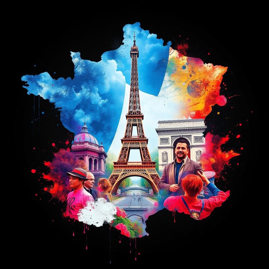 France Map Silhouette Celebration in Expressive Splash Art