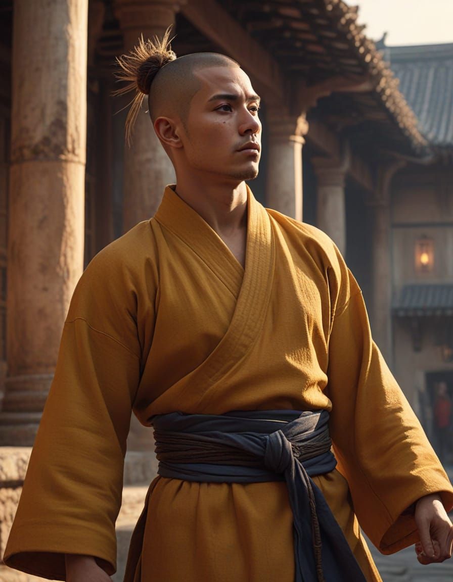 Monk in Courtyard: High Fantasy Concept Art