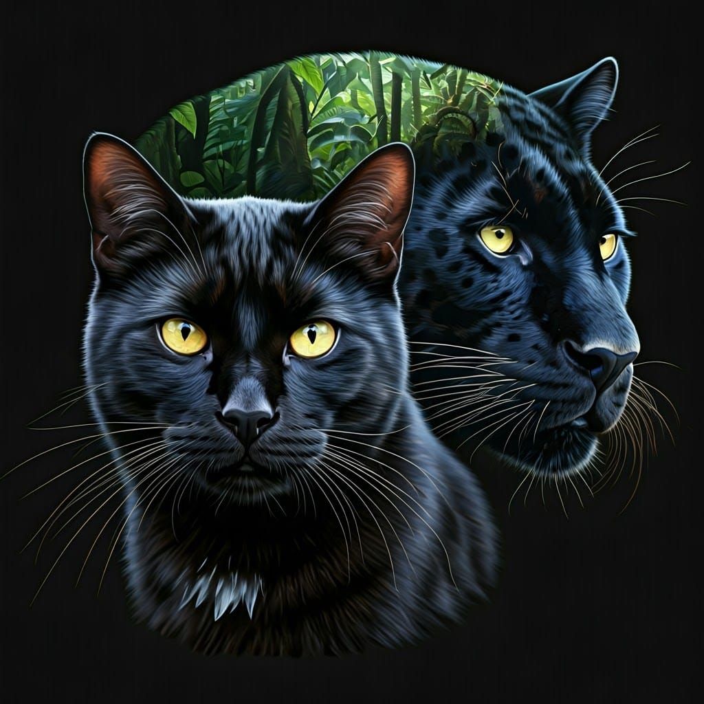 Black Cat Panther Double Exposure in Jungle