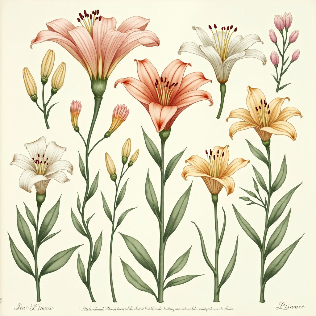 Hand-Drawn Botanical Illustration of Les Liliacees