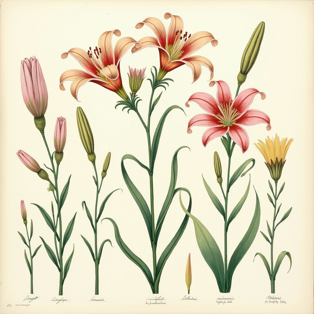 Vintage Botanical Chart of Lily Species