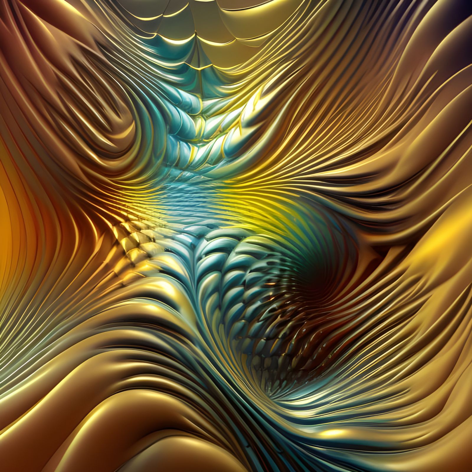 Abstract 3D Gold Fractal Art in Surreal Style