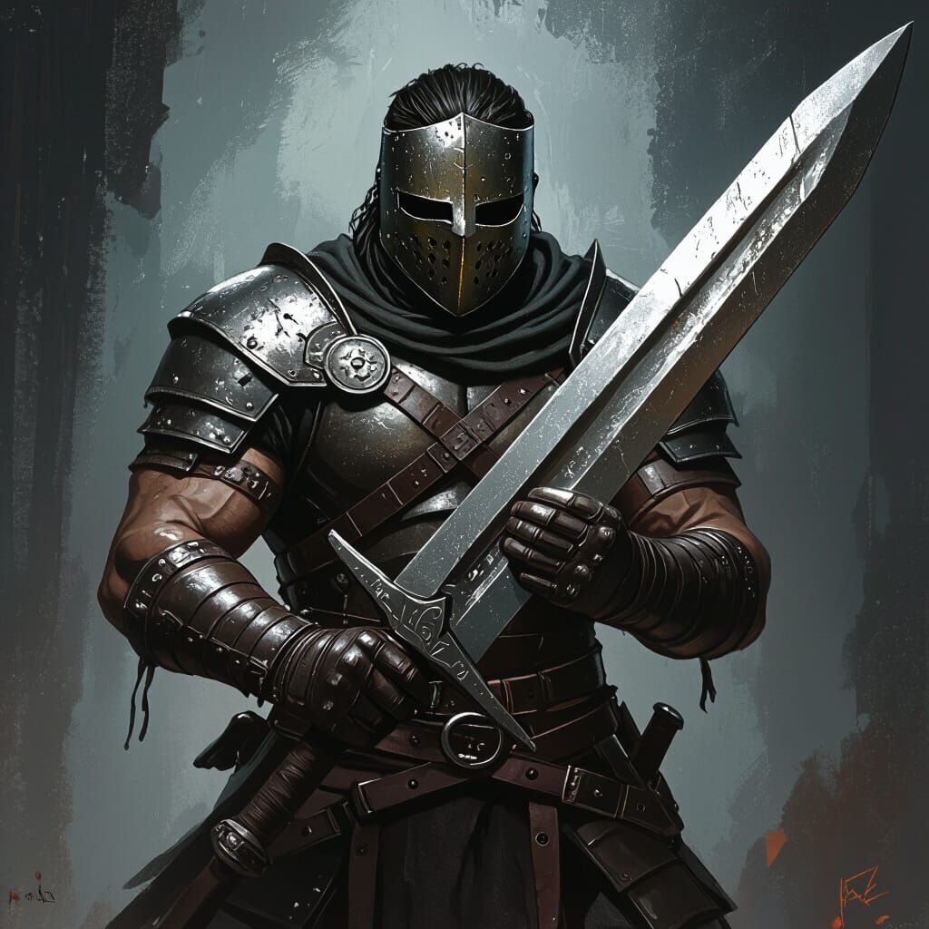 Mystical Warrior with Greatsword in Fantasy Art Style