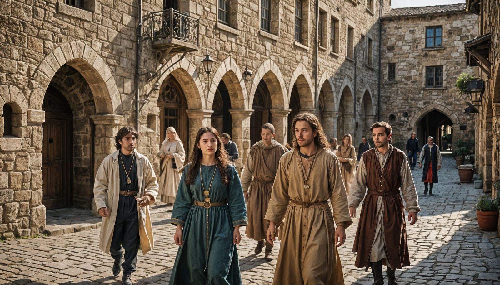 Medieval Courtyard Scene with Bokeh