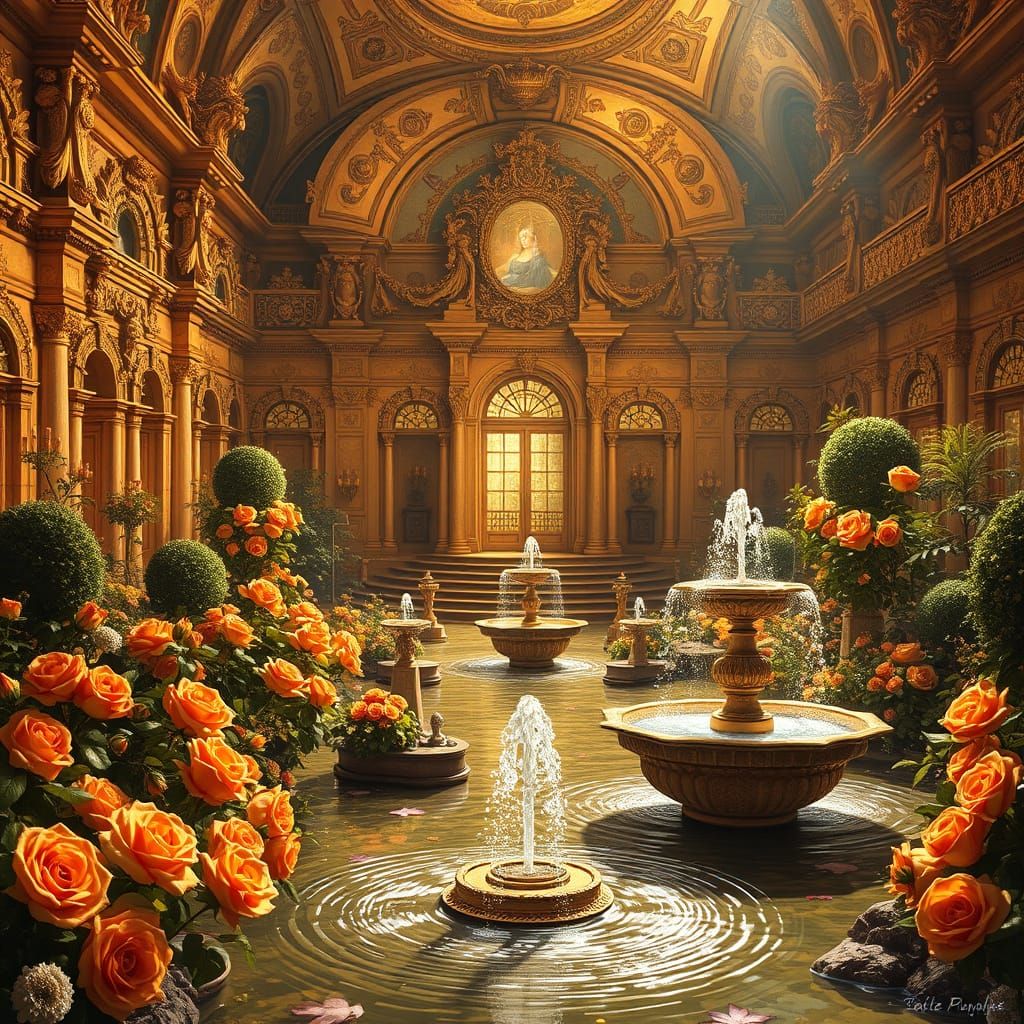Golden Renaissance Palace with Luminous Gardens