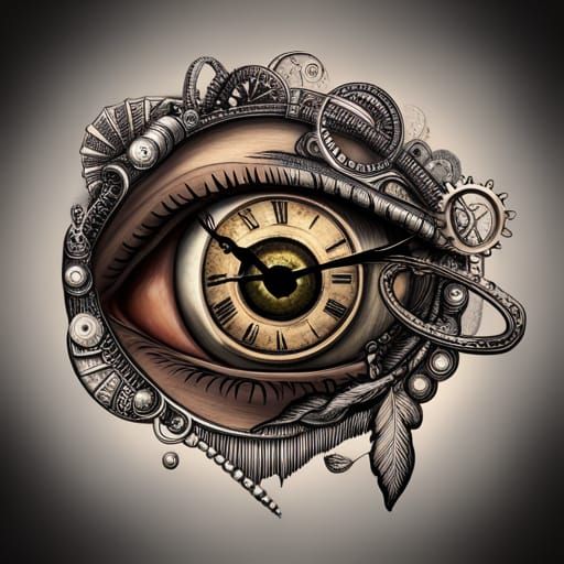 Steampunk Eye with Clock Iris, Surreal Art