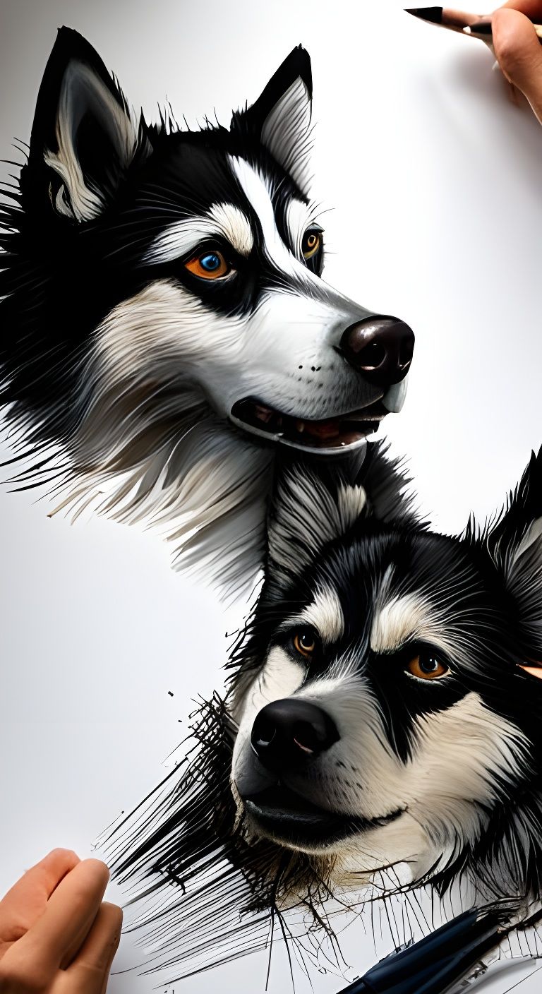 Fiery Siberian Husky Portrait in Speedpaint Style