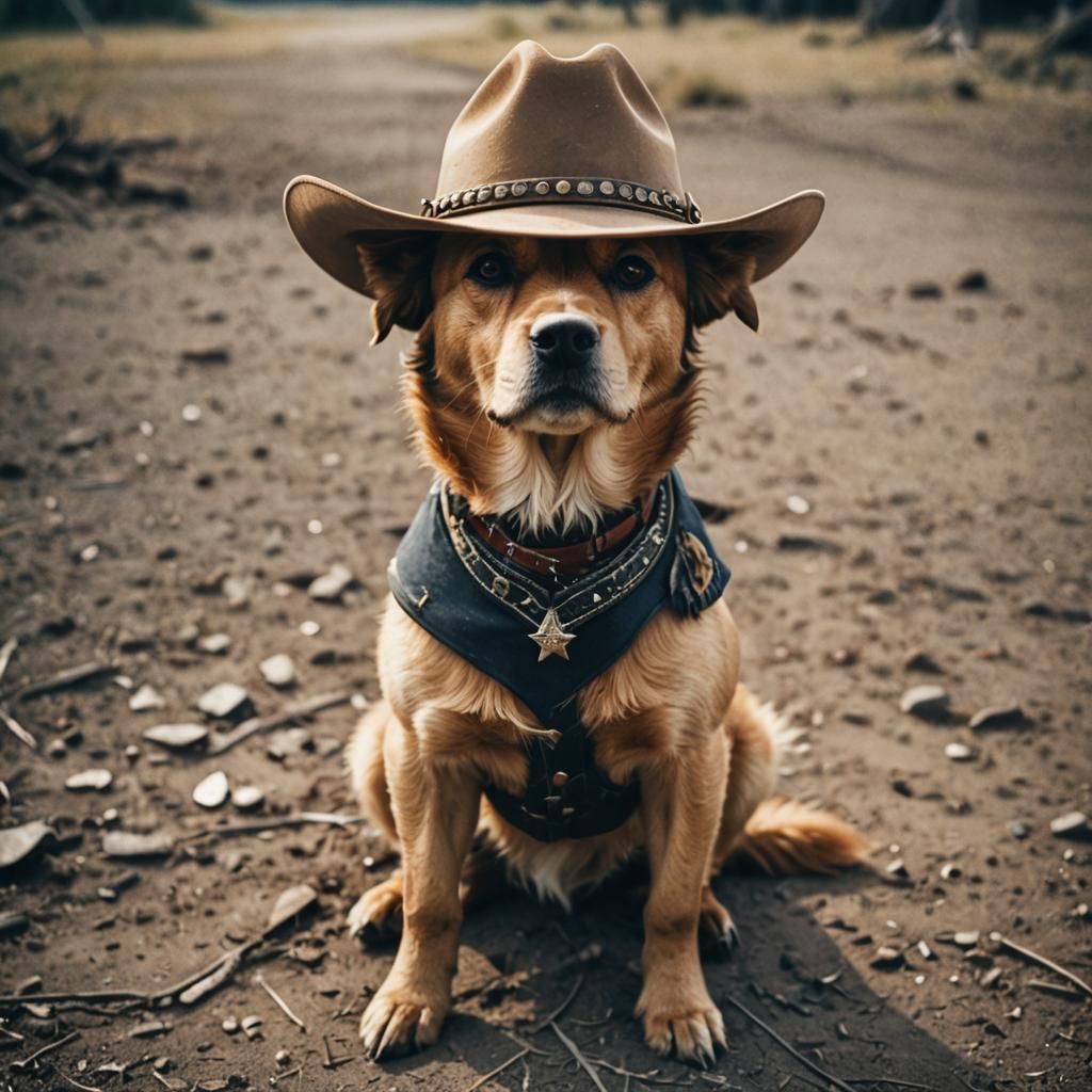 Cute Dog in Cowboy Hat: Cinematic Film Still