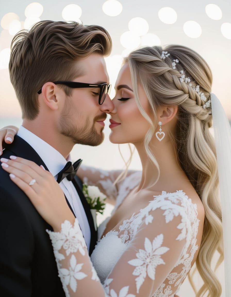 Passionate Kiss: Young Couple in Romantic Golden Hour Bokeh