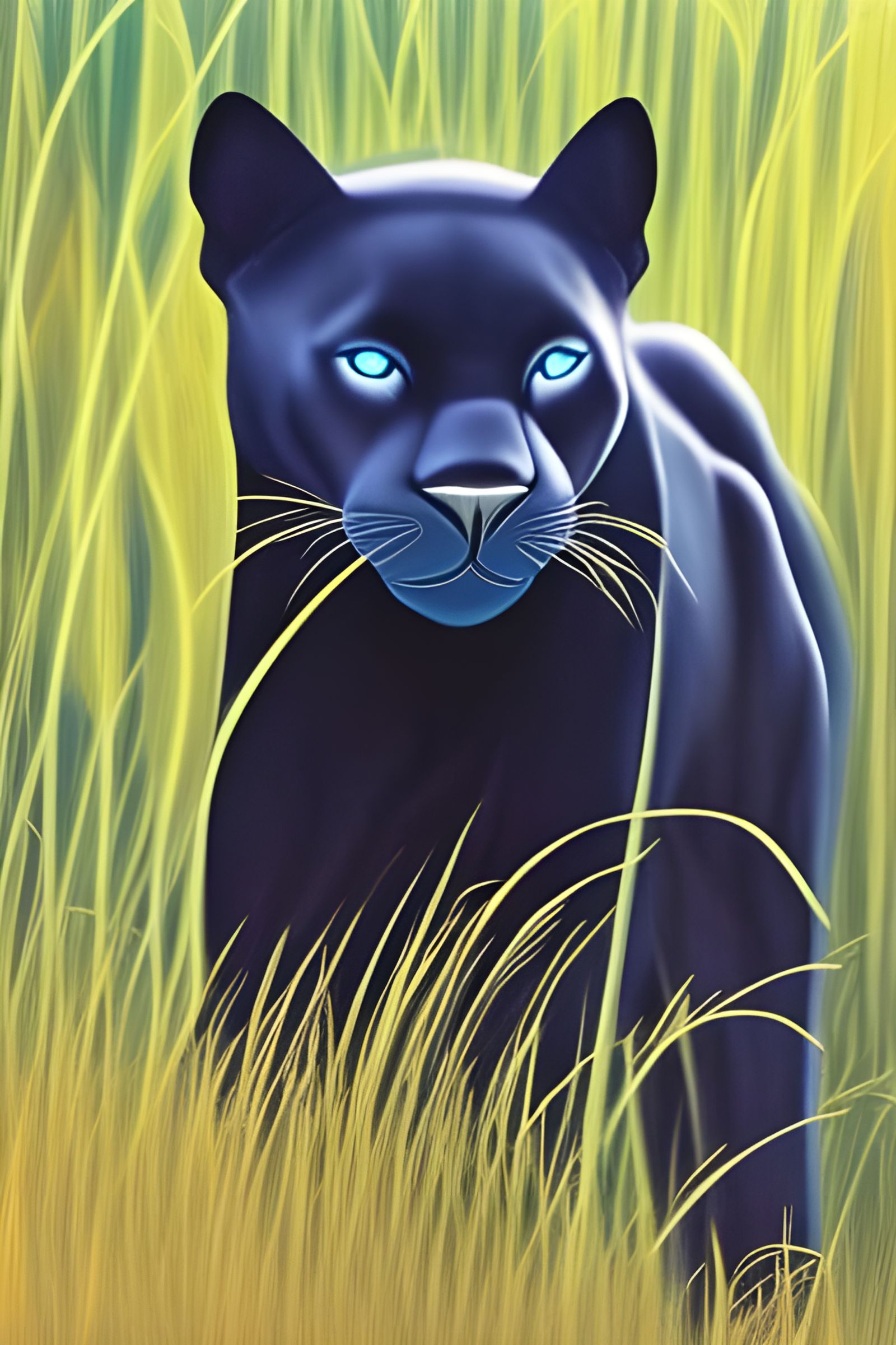 Majestic Black Panther with Blue Eyes in Tall Grass