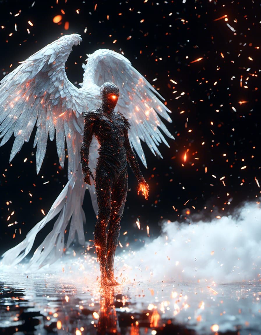 Majestic Lucifer with Burning Wings, Hyperrealistic Glitter ...