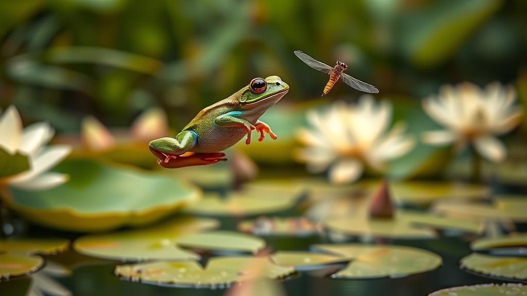 Tree Frog Captures Dragonfly in Mid-Air