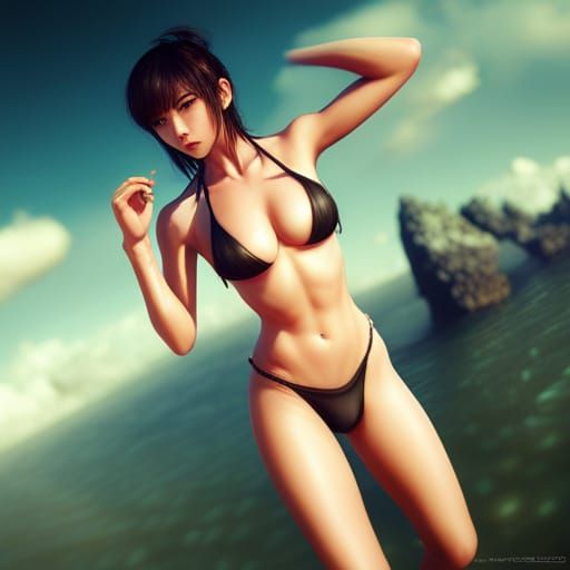 Japanese Girl in Bikini: Detailed Fantasy Art