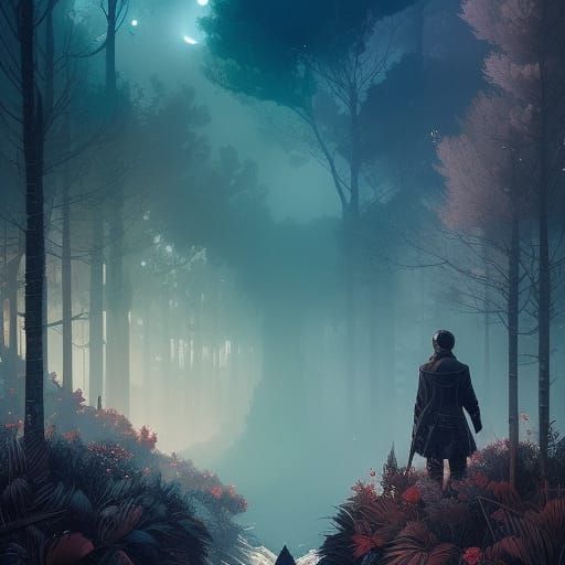 Surreal Fantasy Landscape in Dual Color Scheme