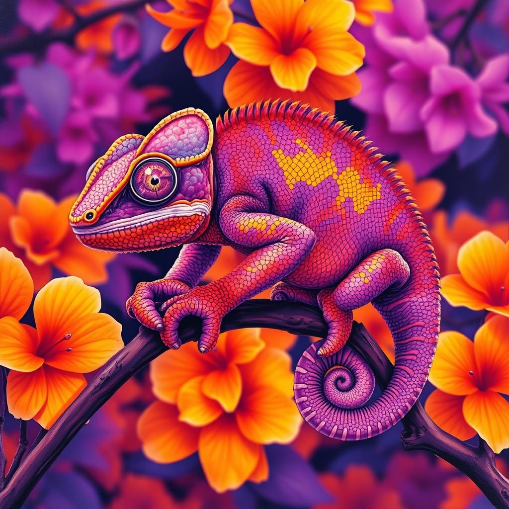 Chameleon and Bougainvillea