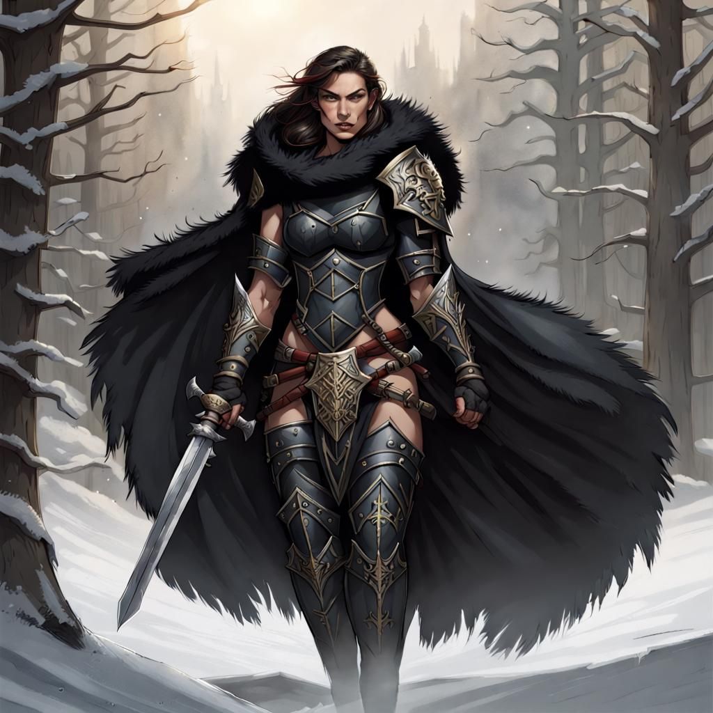 Fierce Female Knight in Black Armor