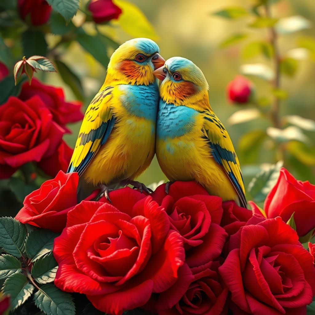 Romantic Canaries in a Whimsical Garden