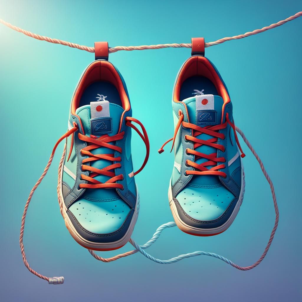 Sneakers on Wire: Nostalgic 3D Digital Art