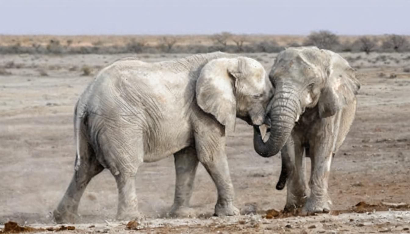 Elephants Embrace: Watercolor and Ink Painting