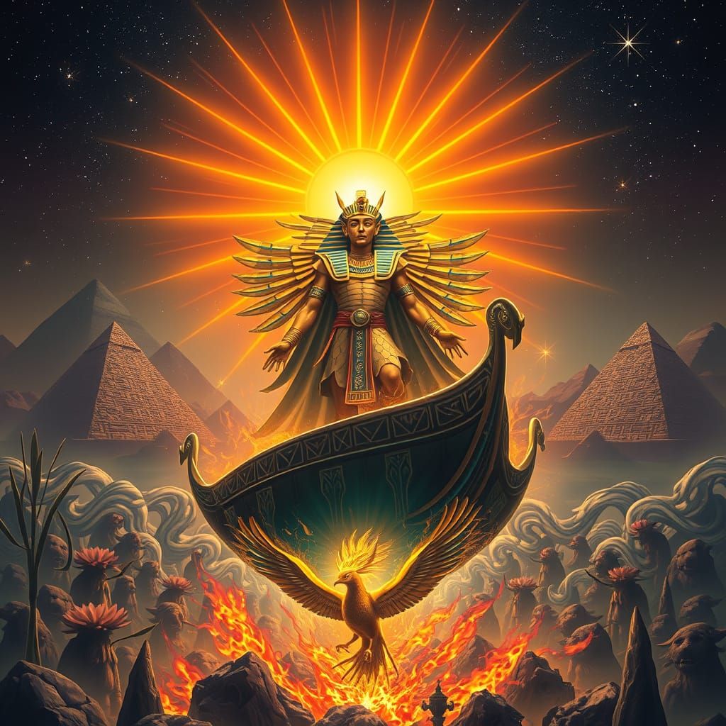 Ra Radiating Solar Energy in Celestial Boat