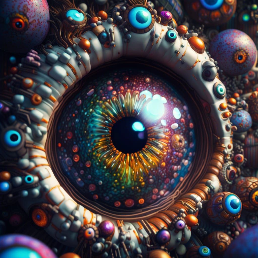 Psychedelic Eyeballs in Pixels: Hyperrealistic 3D Rendering