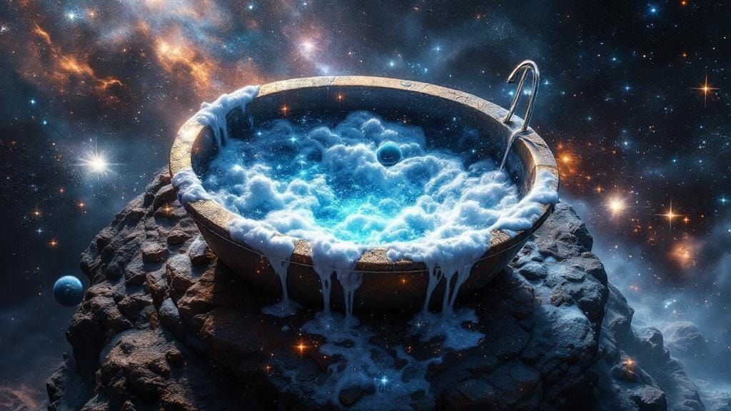 A breathtaking view from above of a cosmic bathtub filled wi...
