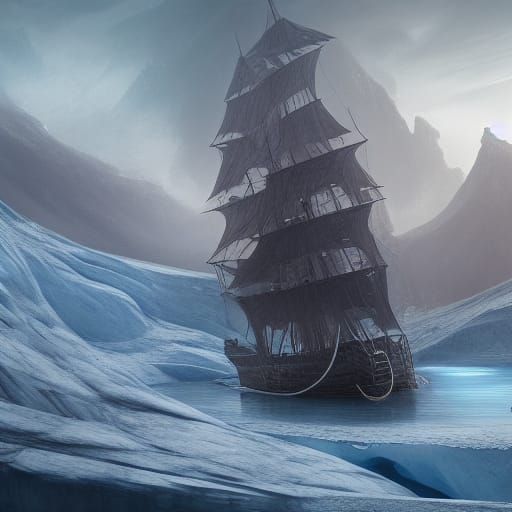 Frozen Ship in Glacier: Detailed Matte Painting