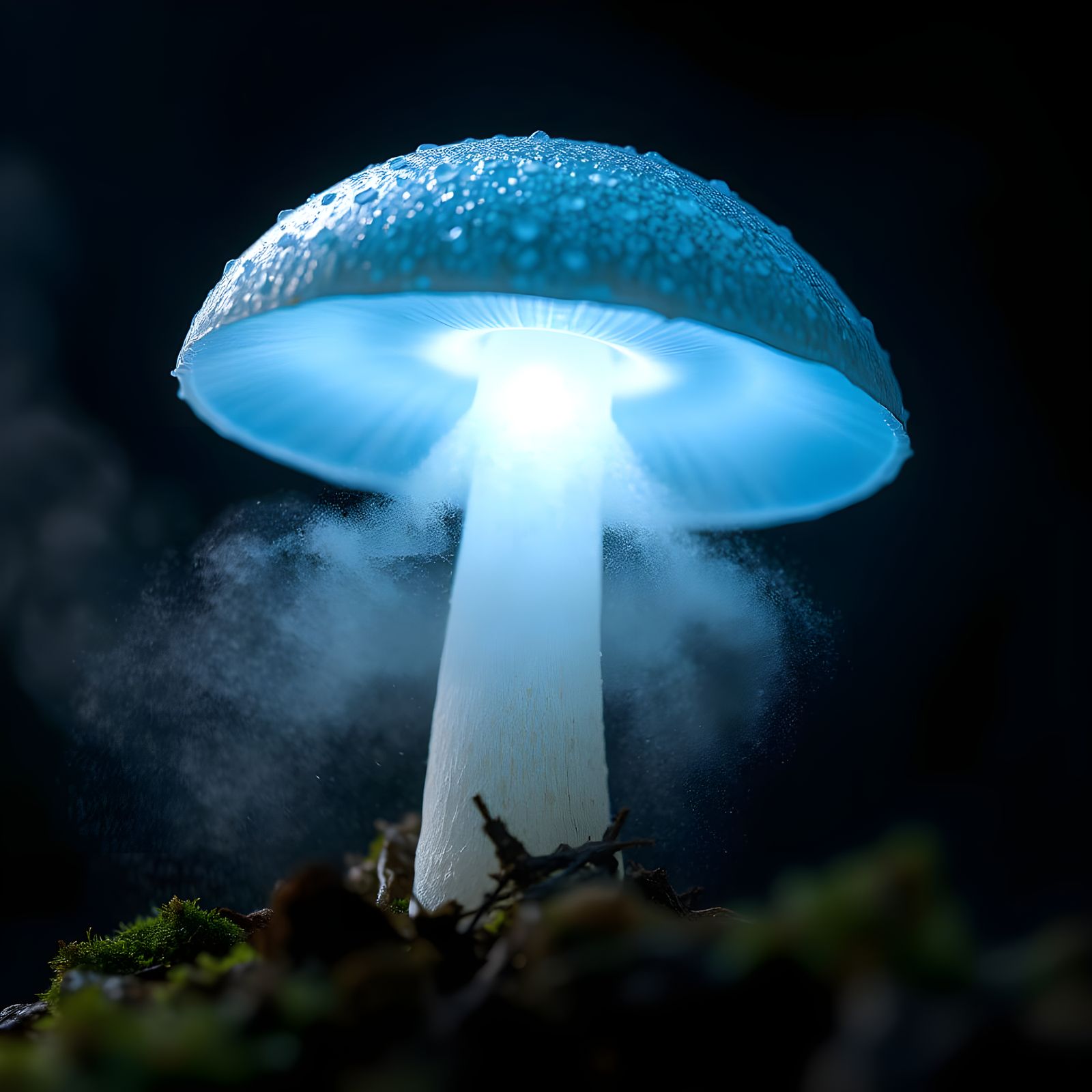 Glowing Blue Mushroom Releases Spore Dust in Hyperealistic D...