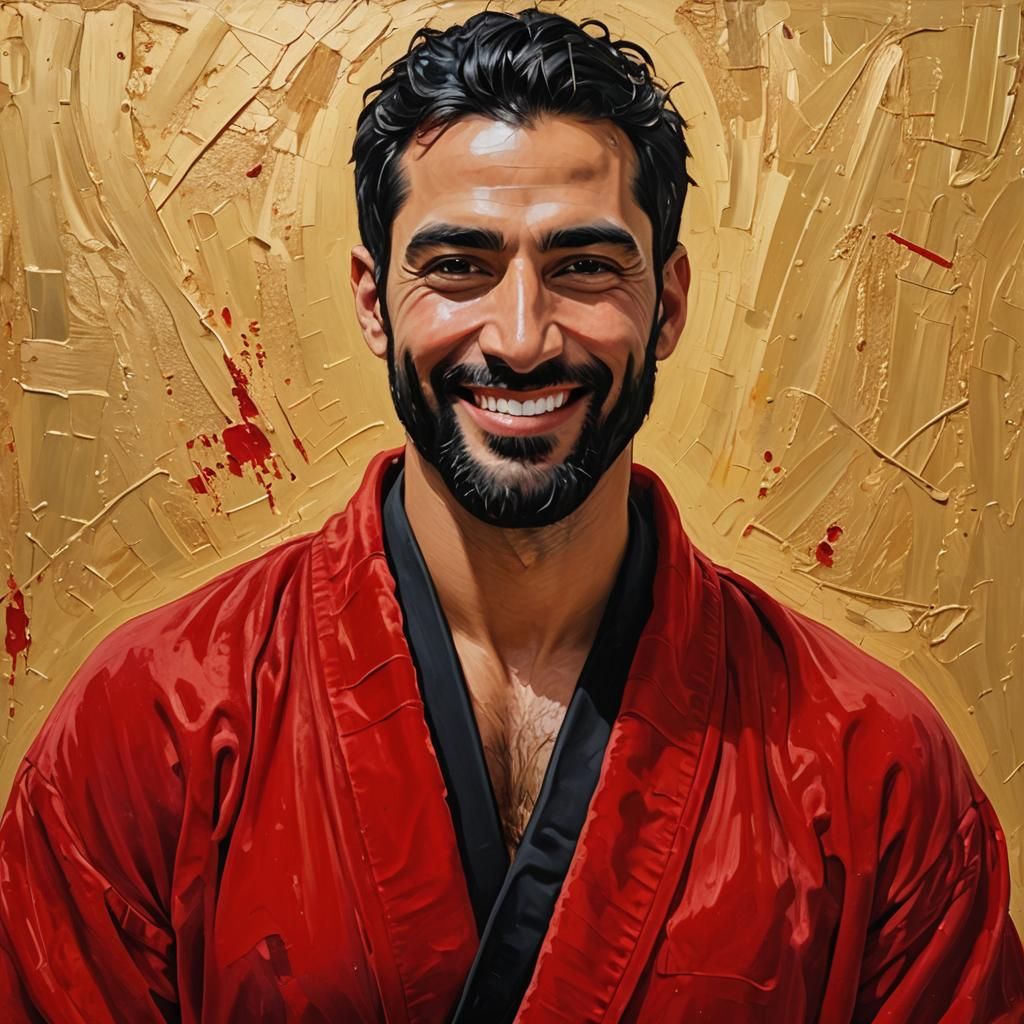 Radiant Neo-Expressionist Portrait of Smiling Bearded Man