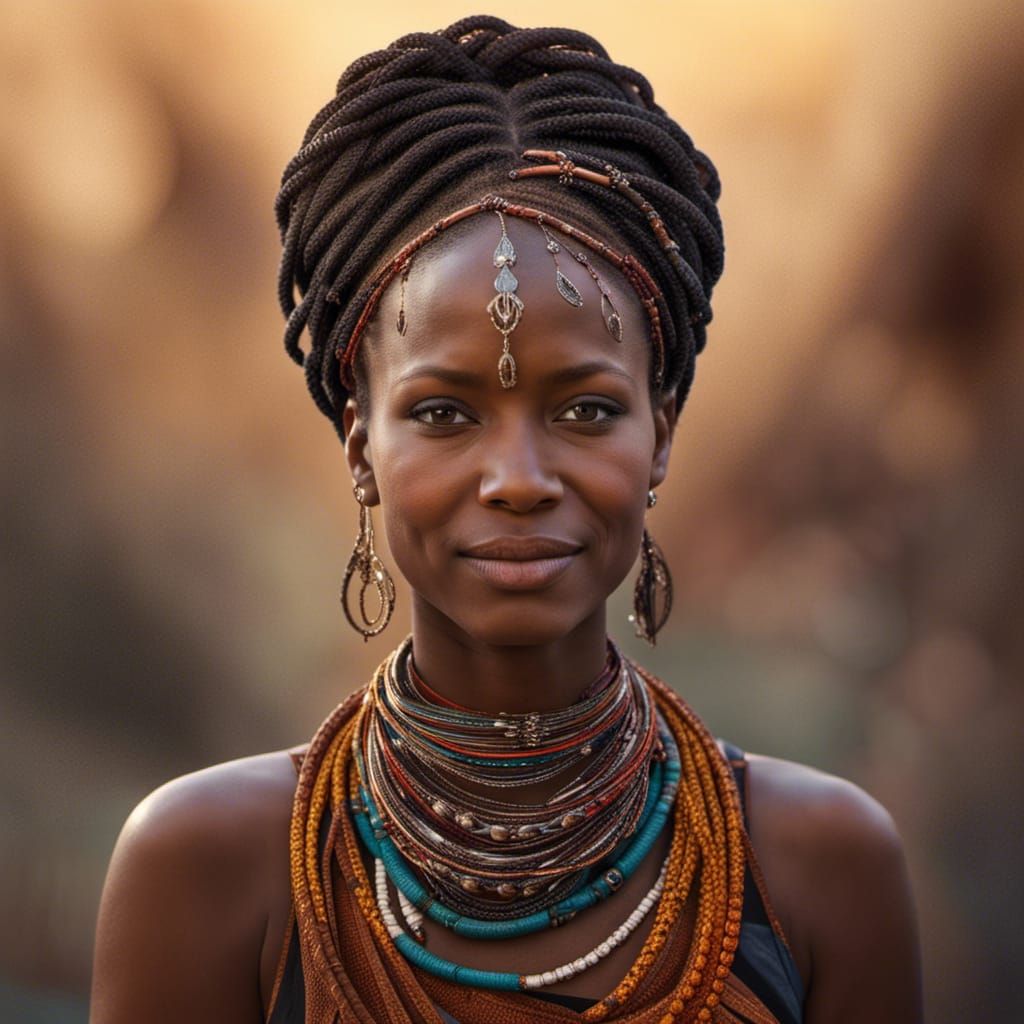 Brave African Woman Portrait with Cultural Heritage