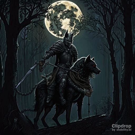 High Gothic Goblin Knight on Wolf under Moon
