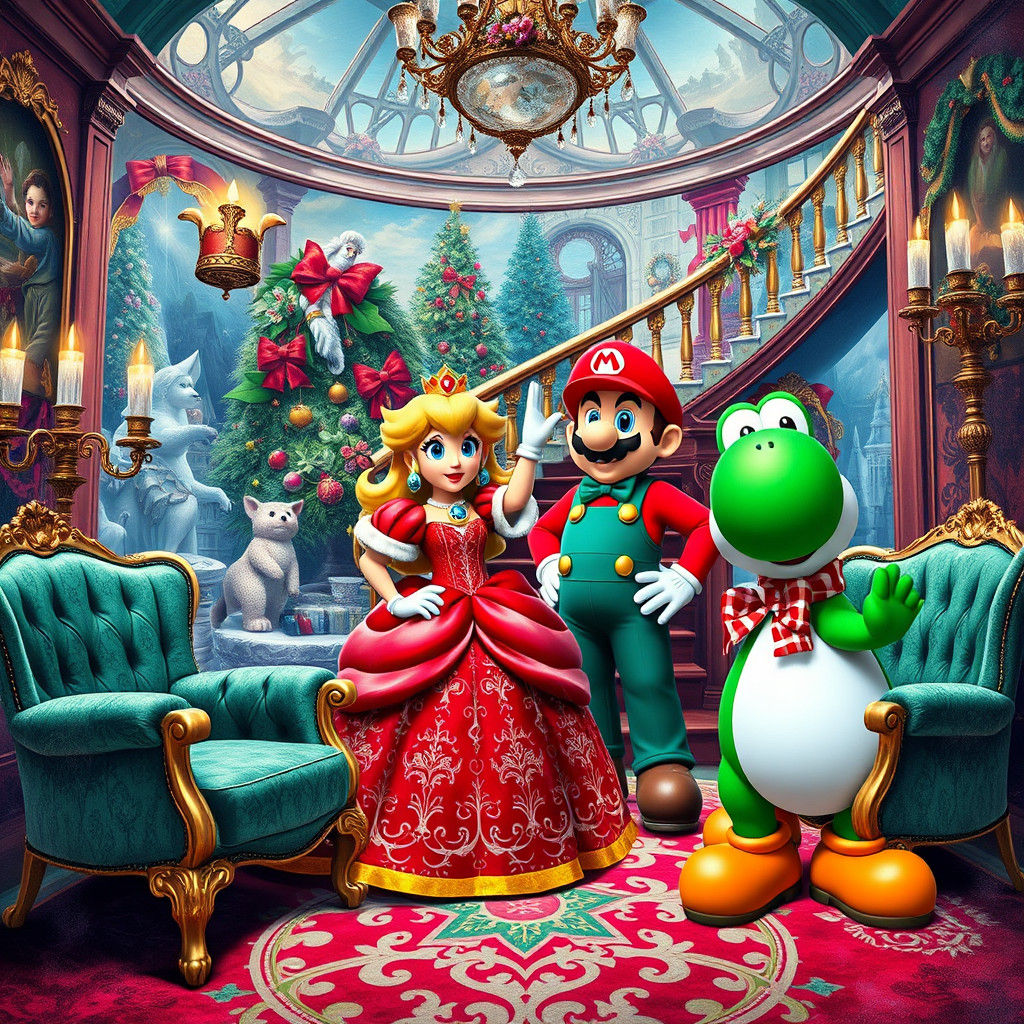 Festive Mario Characters in Christmas Wonderland