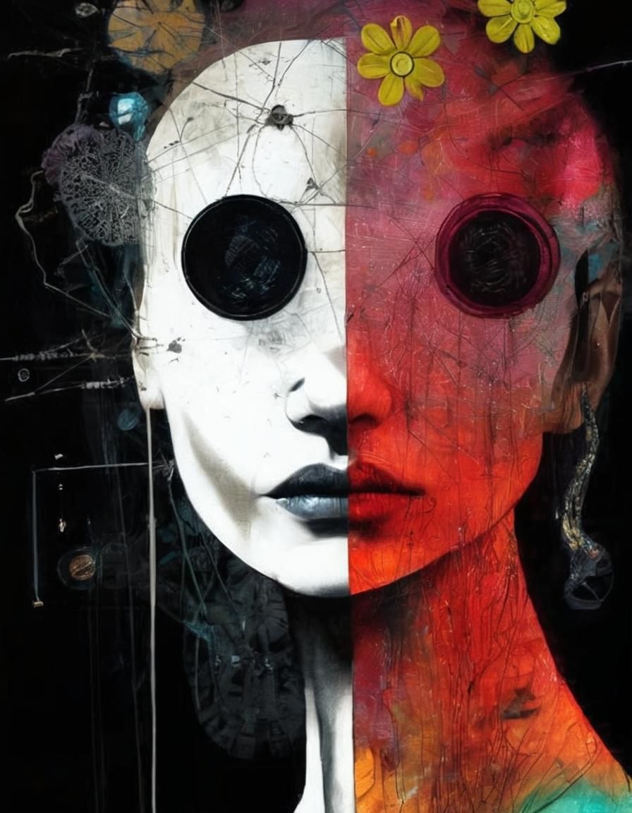 Geometric Woman Portrait with Sunglasses in Maximalist Style