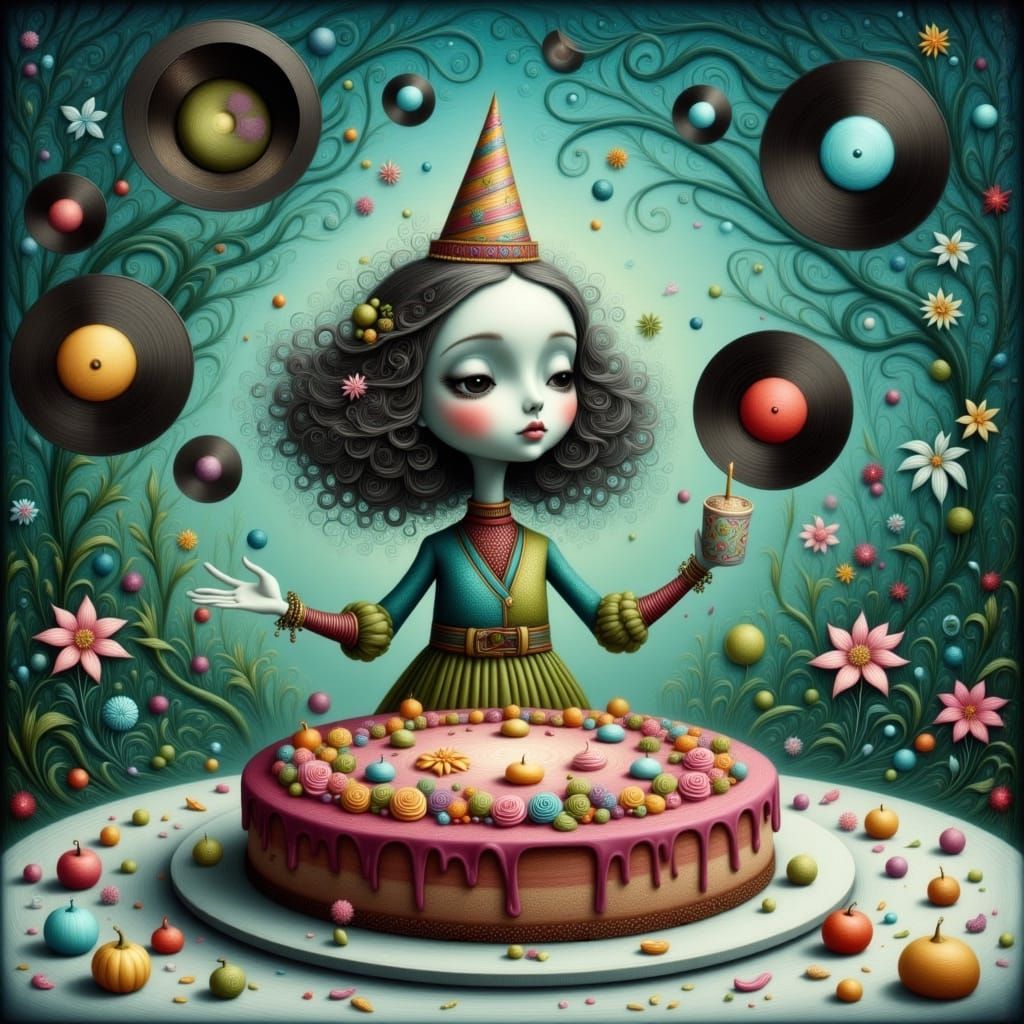 Vinyl Record Juggles on Iced Birthday Cake