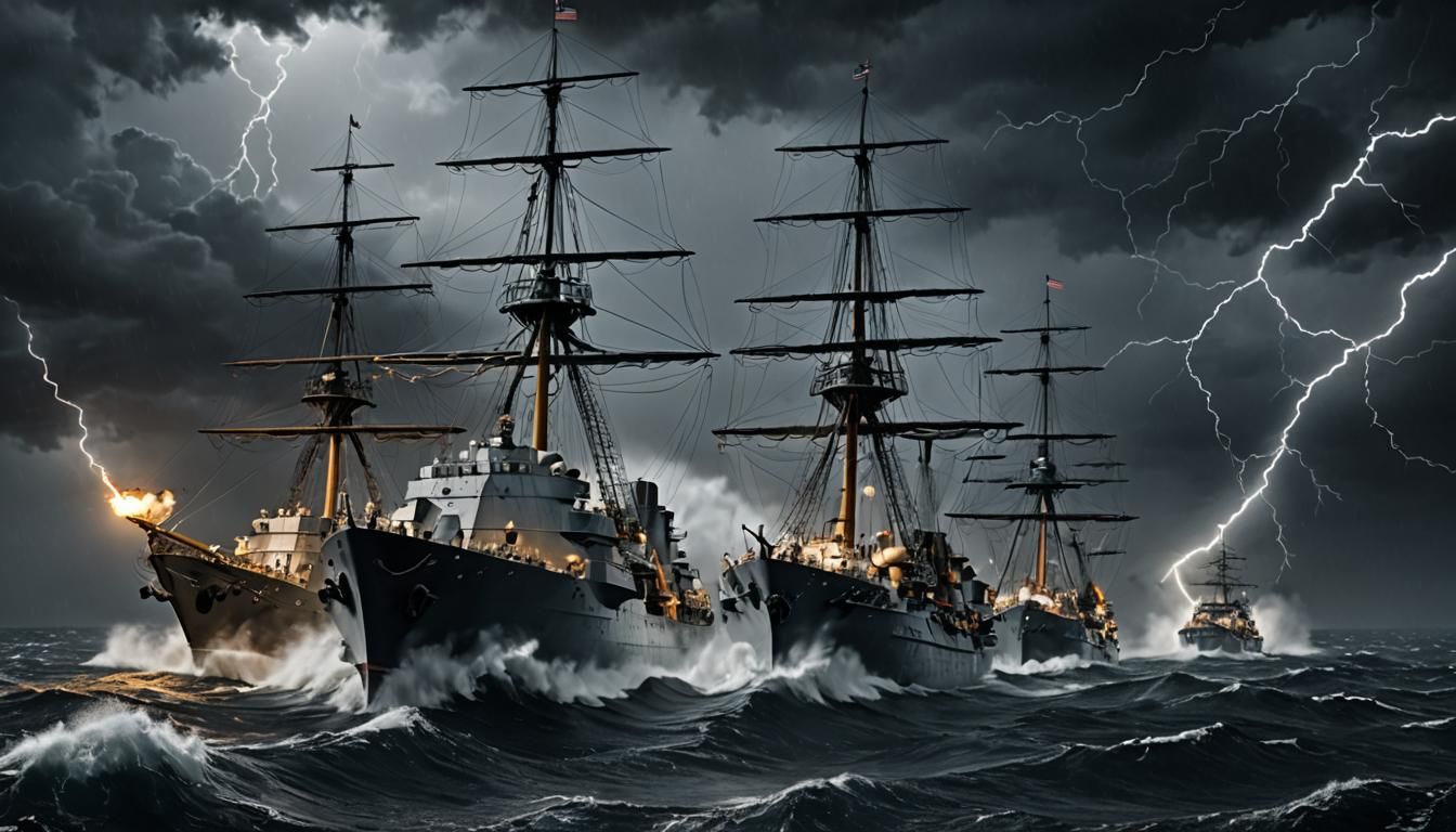 US Navy Cruiser in a Lightning Storm