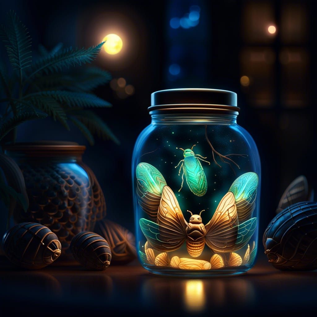 Cicada and shells in a jar