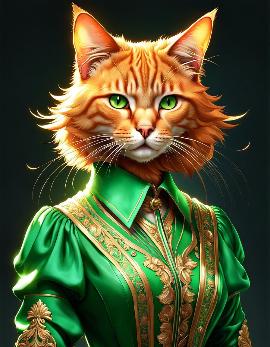 Anthropomorphic Ginger Cat Portrait in Detailed Digital Art