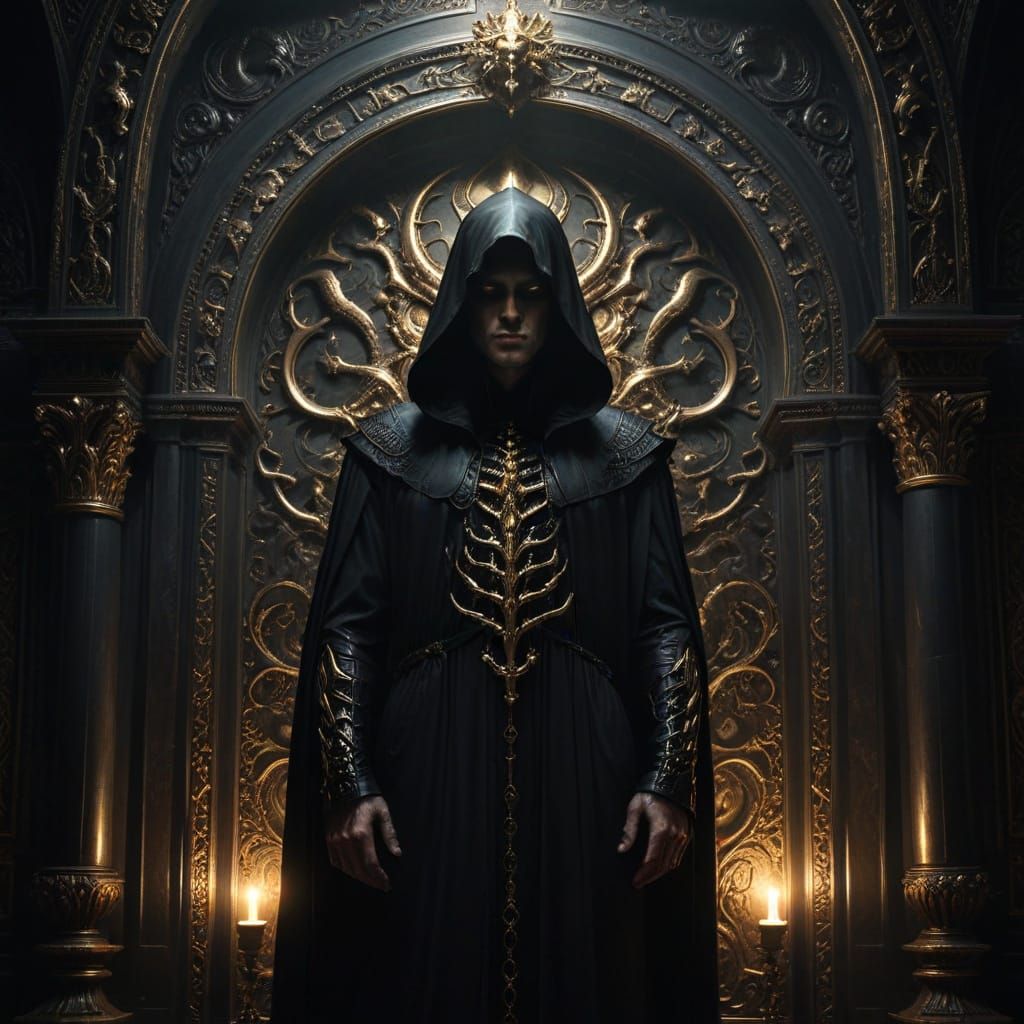 Mysterious Figure in a Dimly Lit Chamber