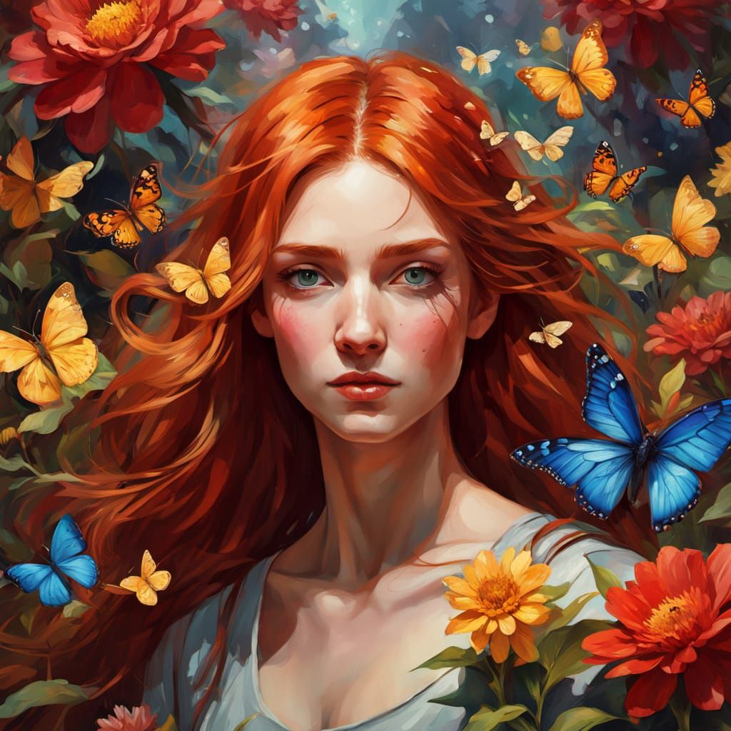 Impressionist Portrait of Redhead in Gouache Style